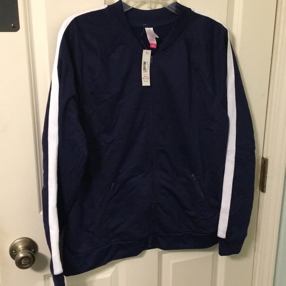 New Navy & White Track Athletic Leisure Jacket L - Picture 2 of 9